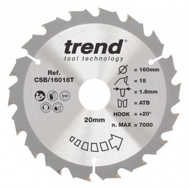 TREND CSB/16018T WOOD SAWBLADE 160X20X18TX1.8