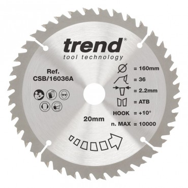 TREND CSB/16036A WOOD SAWBLADE 160X20X36TX2.2