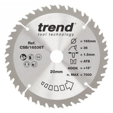 TREND CSB/16536T WOOD SAWBLADE 165X20X36TX1.5