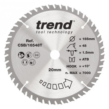 TREND CSB/16548T WOOD SAWBLADE 165X20X48TX1.5