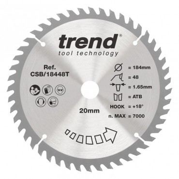 TREND CSB/18448T WOOD SAWBLADE 184X20X48TX1.7