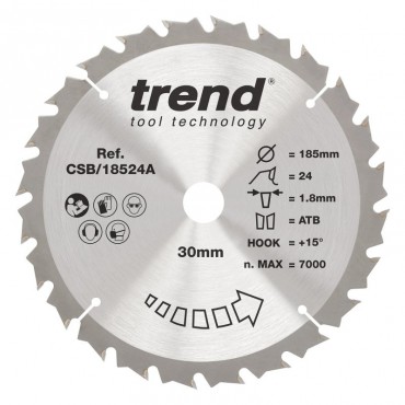 TREND CSB/18524A WOOD SAWBLADE 185X30X24TX1.8