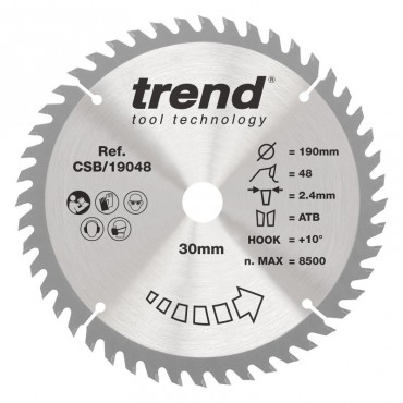 TREND CSB/19048 WOOD SAWBLADE 190X30X48TX2.4