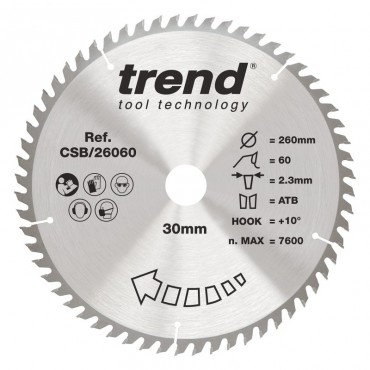 TREND CSB/26060 WOOD SAWBLADE 260X30X60TX2.3