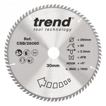 TREND CSB/26080 WOOD SAWBLADE 260X30X80TX2.3