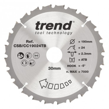 TREND CSB/CC19024TB WOOD CC SAWBLADE 190X30X24TX2.3