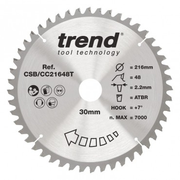 TREND CSB/CC21648T WOOD CC SAWBLADE 216X30X48TX2.2