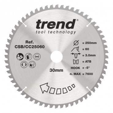 TREND CSB/CC25060 WOOD CC SAWBLADE 250X30X60TX3.0