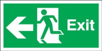 Exit Sign Running Man Arrow Left 300 x 100mm BS33 Rigid Self Adhesive BS5499 7.92