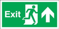 Exit Sign Running Man Arrow Up 300 x 100mm BS39 Rigid Self Adhesive BS5499 7.92