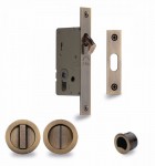 Flush Handle Sliding Door Privacy Lock Set Marcus RD2308-40-AT Antique Finish Round Rose 72.45