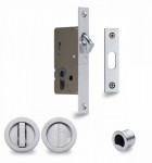 Flush Handle Sliding Door Privacy Lock Set Marcus RD2308-40-SC Satin Chrome Round Rose 67.62