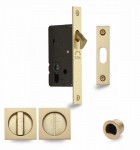 Flush Handle Sliding Door Privacy Lock Set Marcus SQ2308-40-SB Satin Brass Square Rose 72.45