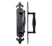 Foxcote Foundries FF74 Pull Handle on Fleur De Lys Backplate Black Antique 16.39