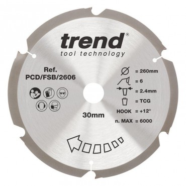 Trend PCD/FSB/2606 PCD Sawblade 260X30X6TX2.4